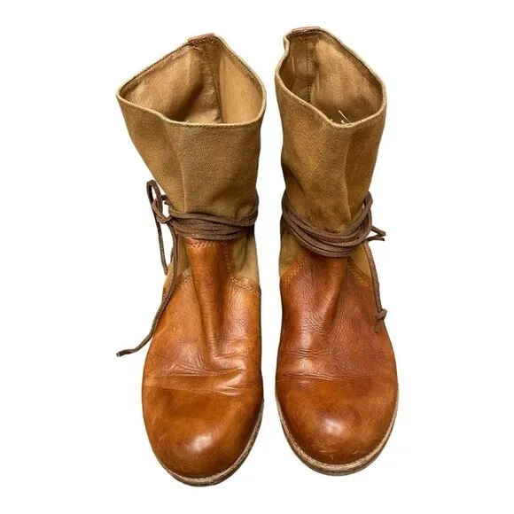 PATRICIA NASH Leather &amp; Canvas Sabina Motorcycle Boots Sz 9 Classic Contemporary