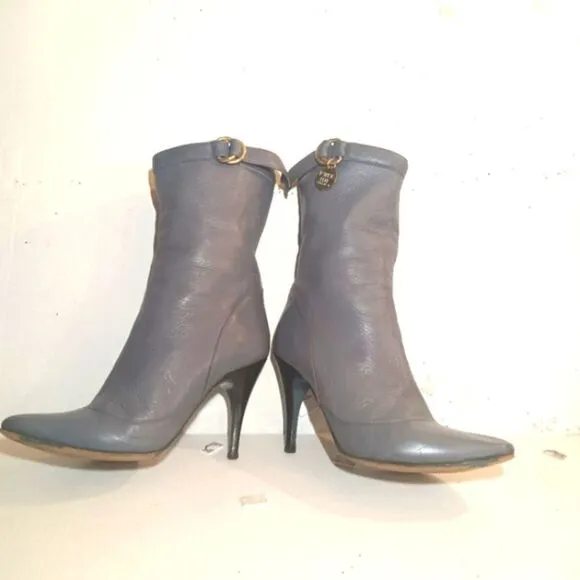 Patrizia Pepe Firenze Gray Italian Leather 4&quot; Heel Luxury Boots sz 37