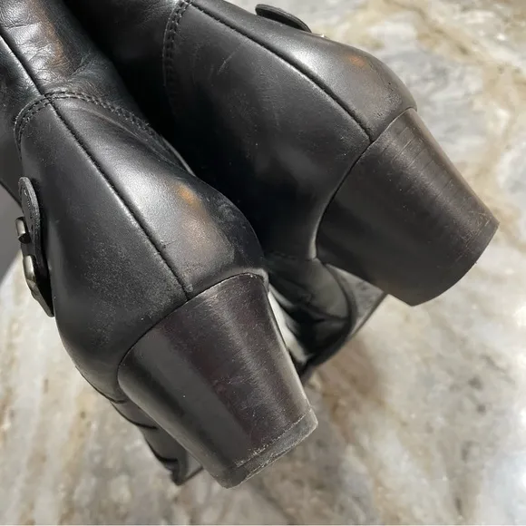 Paul Green Black Leather Boots Pointed Toe 2 inch heel
