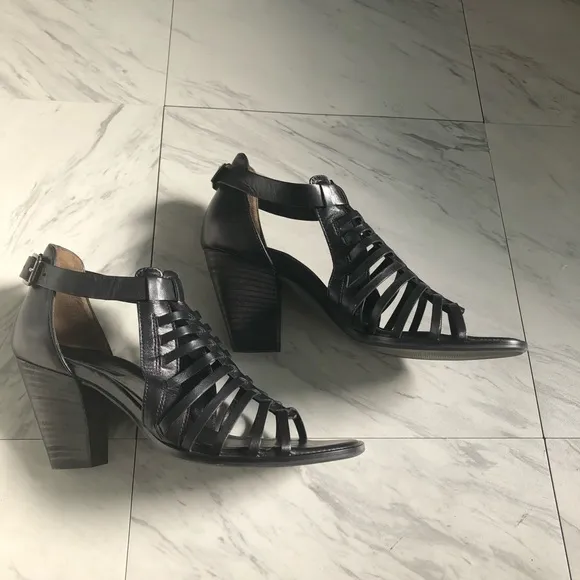 Paul Green Black Leather Sandals US Sz. 8