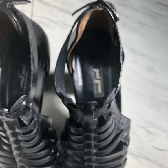 Paul Green Black Leather Sandals US Sz. 8