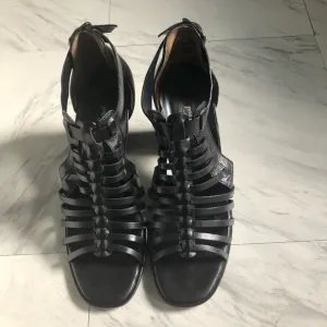 Paul Green Black Leather Sandals US Sz. 8