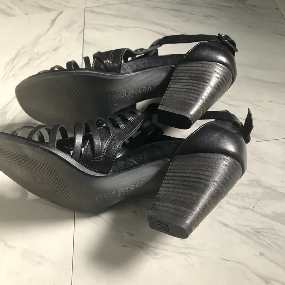 Paul Green Black Leather Sandals US Sz. 8
