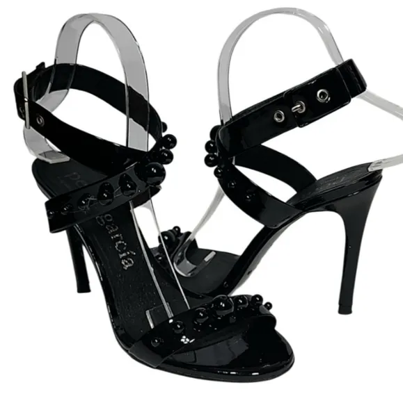 PEDRO GARCIA Black Patent Leather Studded Sandals Size‎  37 Good Condition