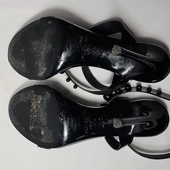 PEDRO GARCIA Black Patent Leather Studded Sandals Size‎  37 Good Condition
