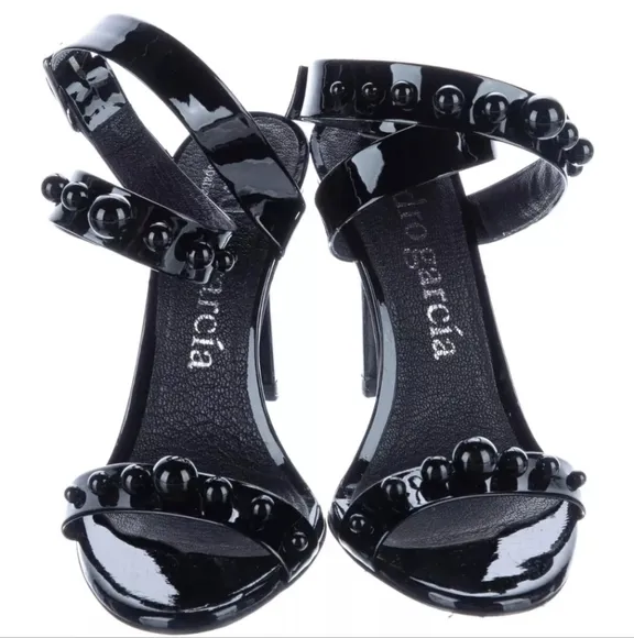 PEDRO GARCIA Black Patent Leather Studded Sandals Size‎  37 Good Condition