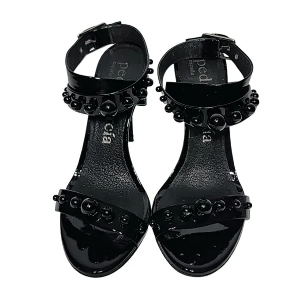 PEDRO GARCIA Black Patent Leather Studded Sandals Size‎  37 Good Condition