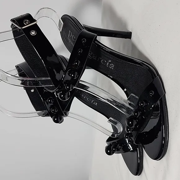 PEDRO GARCIA Black Patent Leather Studded Sandals Size‎  37 Good Condition