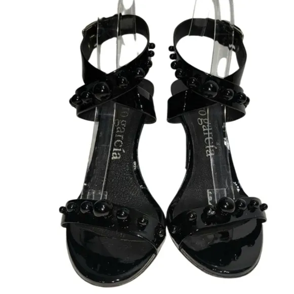 PEDRO GARCIA Black Patent Leather Studded Sandals Size‎  37 Good Condition