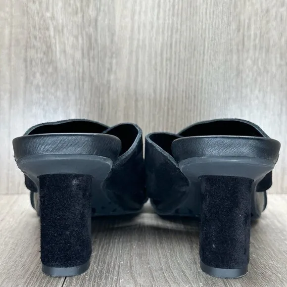 Pedro Garcia Sandals Womens Sz 38/8 Criss Cross Pump Slides Suede Leather Black
