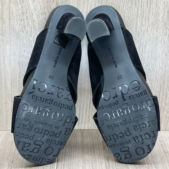 Pedro Garcia Sandals Womens Sz 38/8 Criss Cross Pump Slides Suede Leather Black
