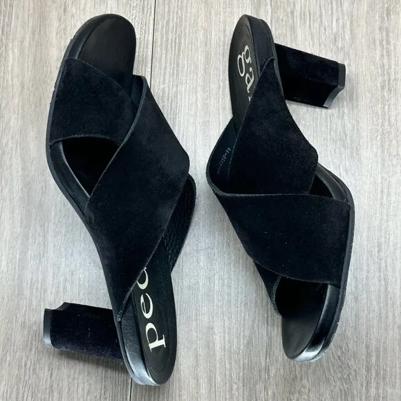 Pedro Garcia Sandals Womens Sz 38/8 Criss Cross Pump Slides Suede Leather Black