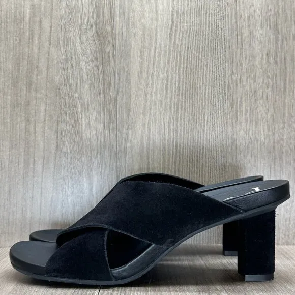 Pedro Garcia Sandals Womens Sz 38/8 Criss Cross Pump Slides Suede Leather Black