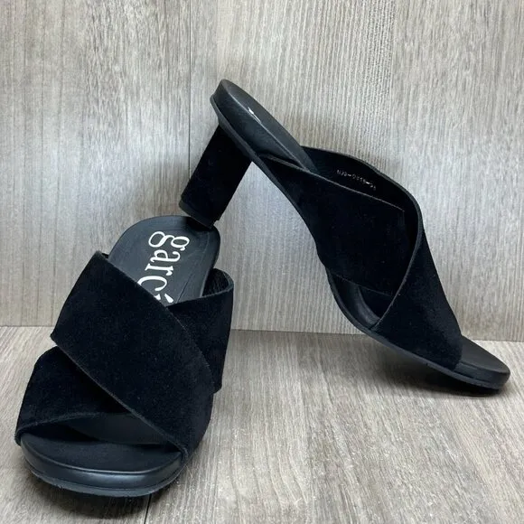 Pedro Garcia Sandals Womens Sz 38/8 Criss Cross Pump Slides Suede Leather Black