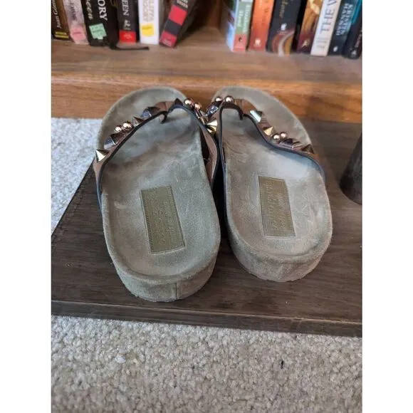 Pedro Garcia Women's 38.5 US 8.5 Brown Studded Leather Slip on Thong Sandals