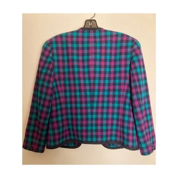 Pendleton Vintage 80s 90s 100% Wool Check Plaid Blazer Evening Jacket ~ Sz 8