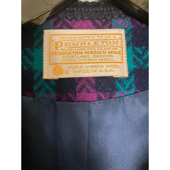 Pendleton Vintage 80s 90s 100% Wool Check Plaid Blazer Evening Jacket ~ Sz 8