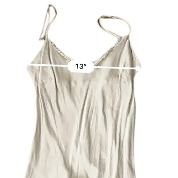 Pharaoh Beige Satin Slip Dress with Frayed Trim, Size P/XS