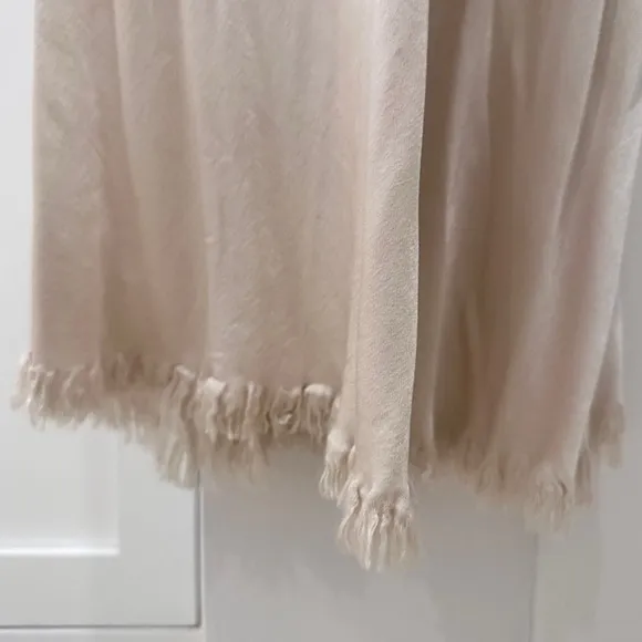 Pharaoh Beige Satin Slip Dress with Frayed Trim, Size P/XS