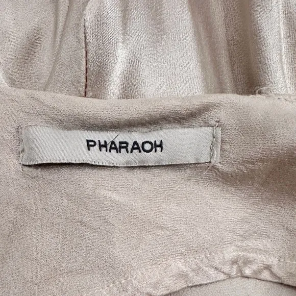 Pharaoh Beige Satin Slip Dress with Frayed Trim, Size P/XS