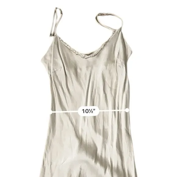 Pharaoh Beige Satin Slip Dress with Frayed Trim, Size P/XS