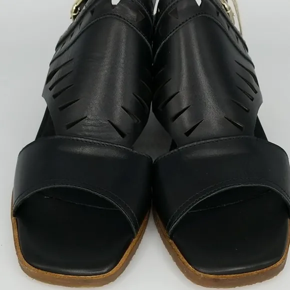 Pikolinos Black Leather Cut Out Wedge Sandals 41 New