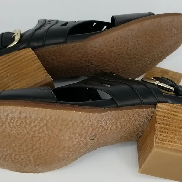 Pikolinos Black Leather Cut Out Wedge Sandals 41 New