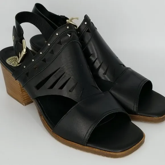 Pikolinos Black Leather Cut Out Wedge Sandals 41 New