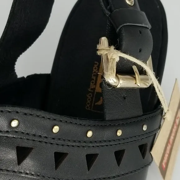 Pikolinos Black Leather Cut Out Wedge Sandals 41 New
