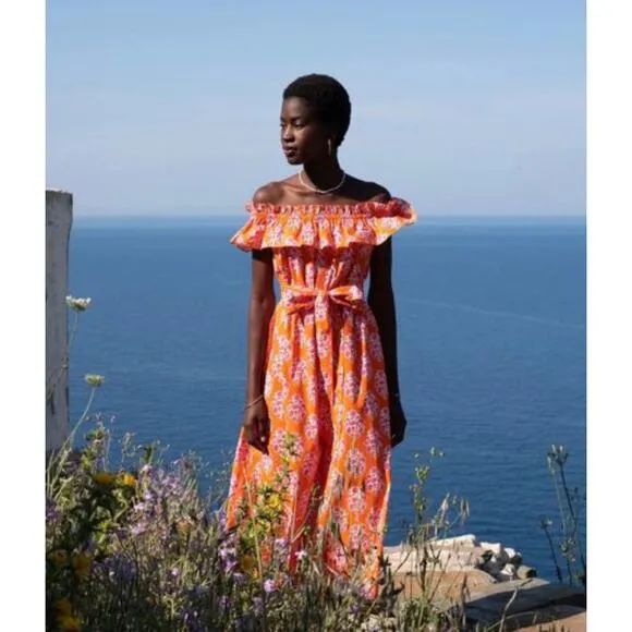 Pink City Prints Tuckernuck Tangerine Buta Print Tallulah Off the Shoulder Dress