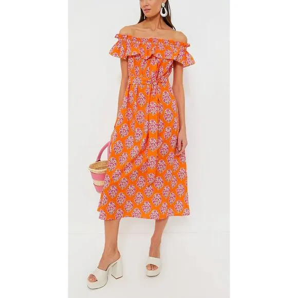 Pink City Prints Tuckernuck Tangerine Buta Print Tallulah Off the Shoulder Dress