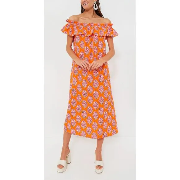 Pink City Prints Tuckernuck Tangerine Buta Print Tallulah Off the Shoulder Dress