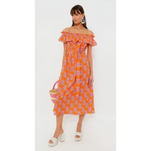 Pink City Prints Tuckernuck Tangerine Buta Print Tallulah Off the Shoulder Dress