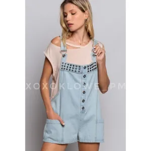 POL Studded Button Front Denim Shortalls