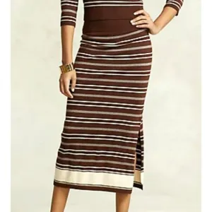 Polo by Ralph Lauren Brown/Cream Striped Wool Blend Midi Skirt w/Slit  XXL NWT