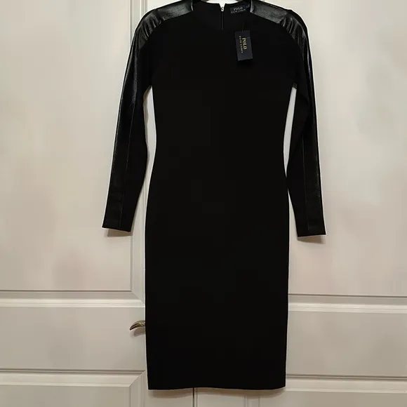 POLO Ralph Lauren black midi dress, black ponte type, back zip. NWT S