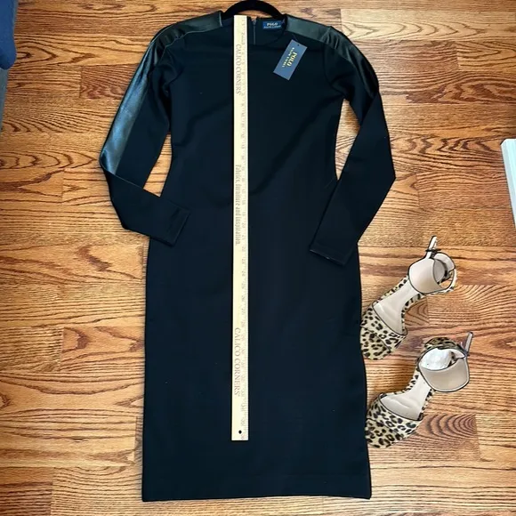 POLO Ralph Lauren black midi dress, black ponte type, back zip. NWT S