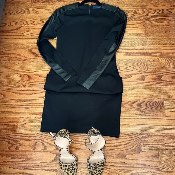 POLO Ralph Lauren black midi dress, black ponte type, back zip. NWT S
