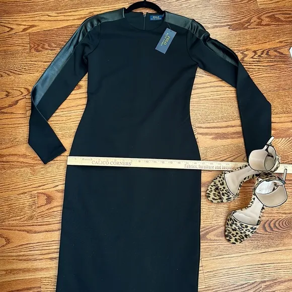 POLO Ralph Lauren black midi dress, black ponte type, back zip. NWT S