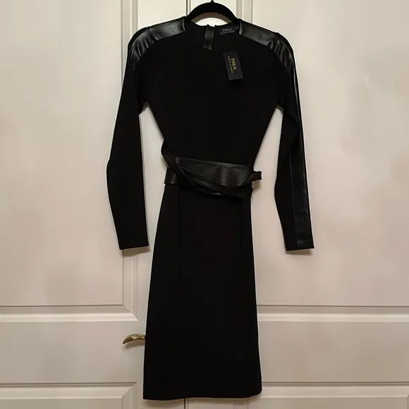 POLO Ralph Lauren black midi dress, black ponte type, back zip. NWT S