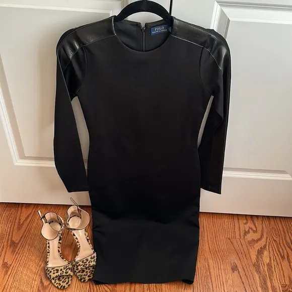 POLO Ralph Lauren black midi dress, black ponte type, back zip. NWT S