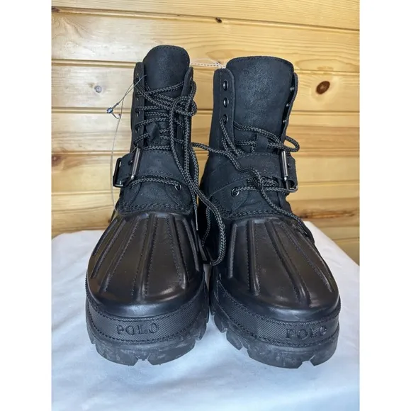 Polo Ralph Lauren Oslo High Men Size 7D Black Leather Waterproof Duck Boots NEW
