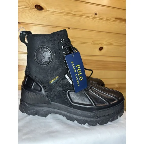 Polo Ralph Lauren Oslo High Men Size 7D Black Leather Waterproof Duck Boots NEW