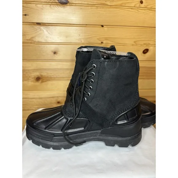 Polo Ralph Lauren Oslo High Men Size 7D Black Leather Waterproof Duck Boots NEW