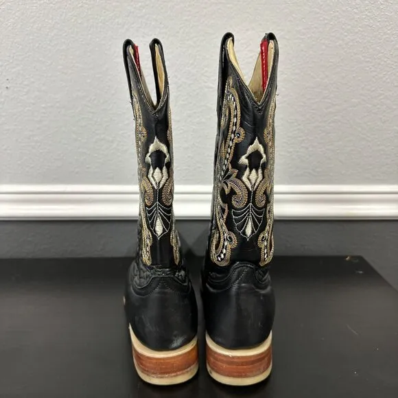 Potrero Leather Pointed Toe Cowboy Boots Mens size 9.5 Made Mexico Embroidered