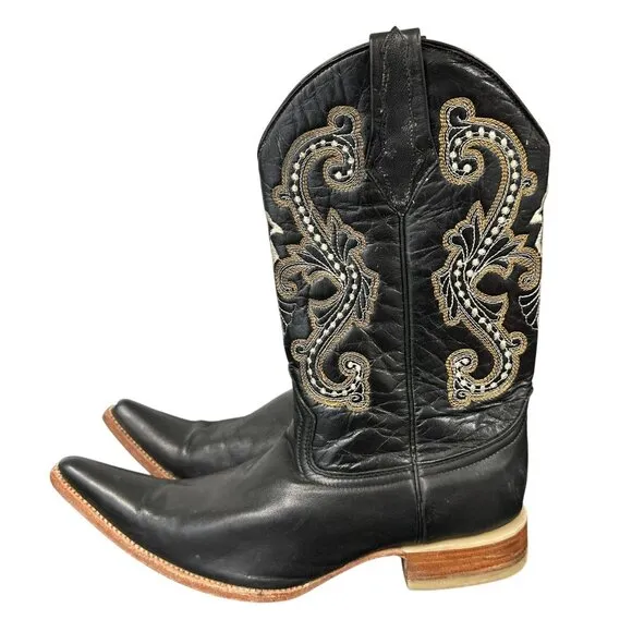 Potrero Leather Pointed Toe Cowboy Boots Mens size 9.5 Made Mexico Embroidered