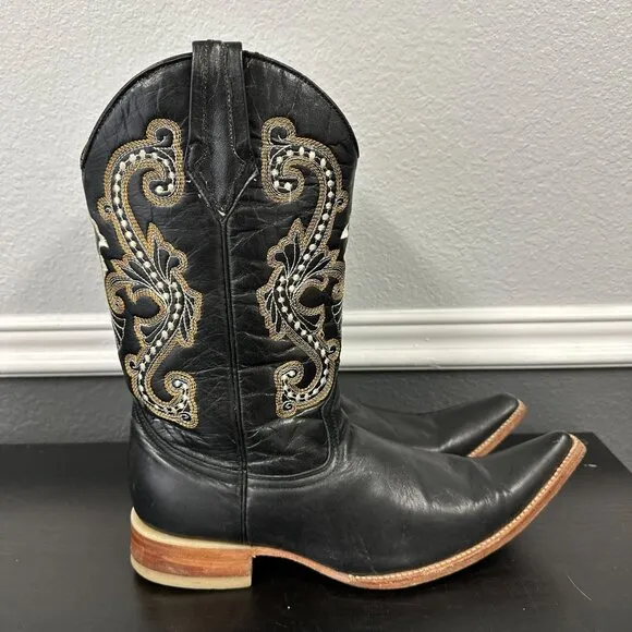Potrero Leather Pointed Toe Cowboy Boots Mens size 9.5 Made Mexico Embroidered