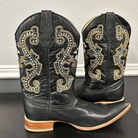 Potrero Leather Pointed Toe Cowboy Boots Mens size 9.5 Made Mexico Embroidered