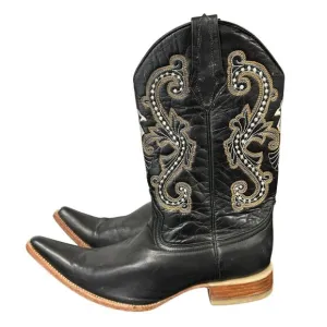 Potrero Leather Pointed Toe Cowboy Boots Mens size 9.5 Made Mexico Embroidered