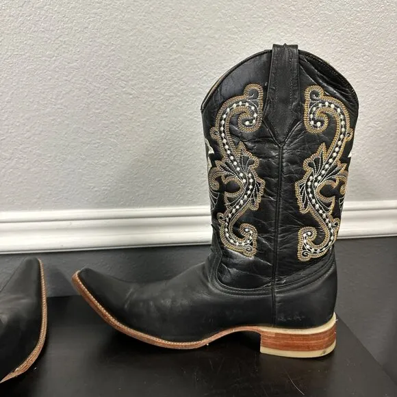 Potrero Leather Pointed Toe Cowboy Boots Mens size 9.5 Made Mexico Embroidered
